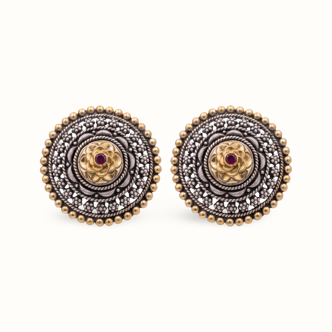 Lotus in the Room — Chakra Stud Earrings in Dual Tone Silver