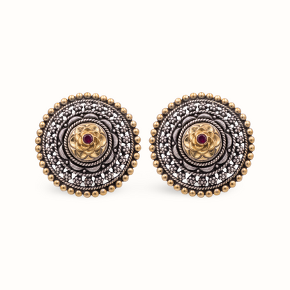 Lotus in the Room — Chakra Stud Earrings in Dual Tone Silver