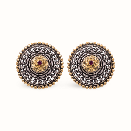 Lotus in the Room — Chakra Stud Earrings in Dual Tone Silver