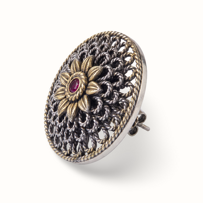 Full Coverage — Filigree Round Stud Earrings in Dual Tone Silver