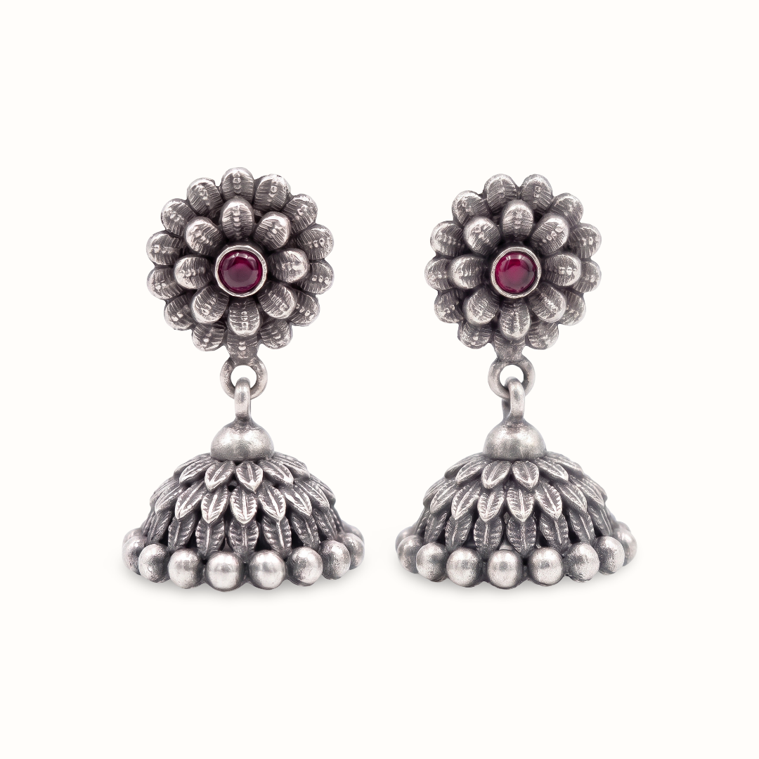 Full Bloom — Floral Jhumka in Oxidised Silver