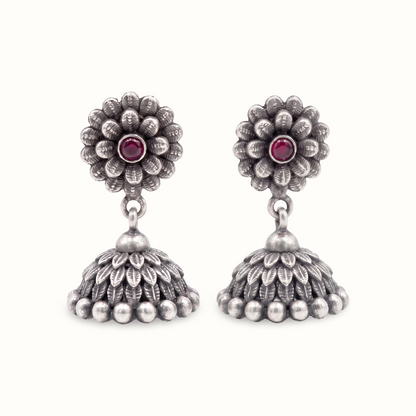 Full Bloom — Floral Jhumka in Oxidised Silver