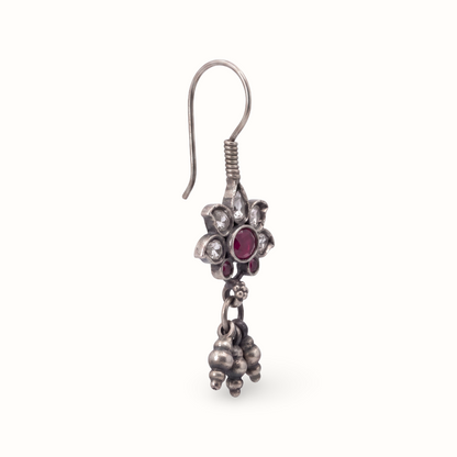 Petal Push — Kundan Flower Drop Earrings in Oxidised Silver