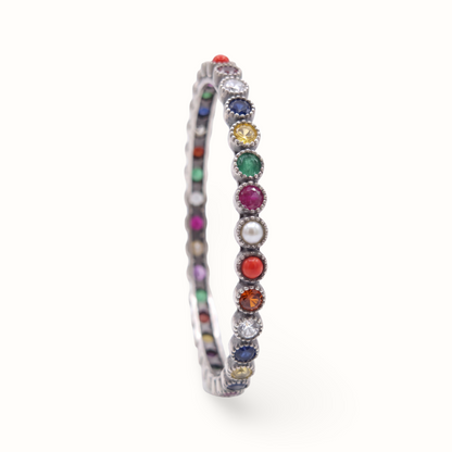 Nine of Everything — Navratna Bangle in Oxidised Silver