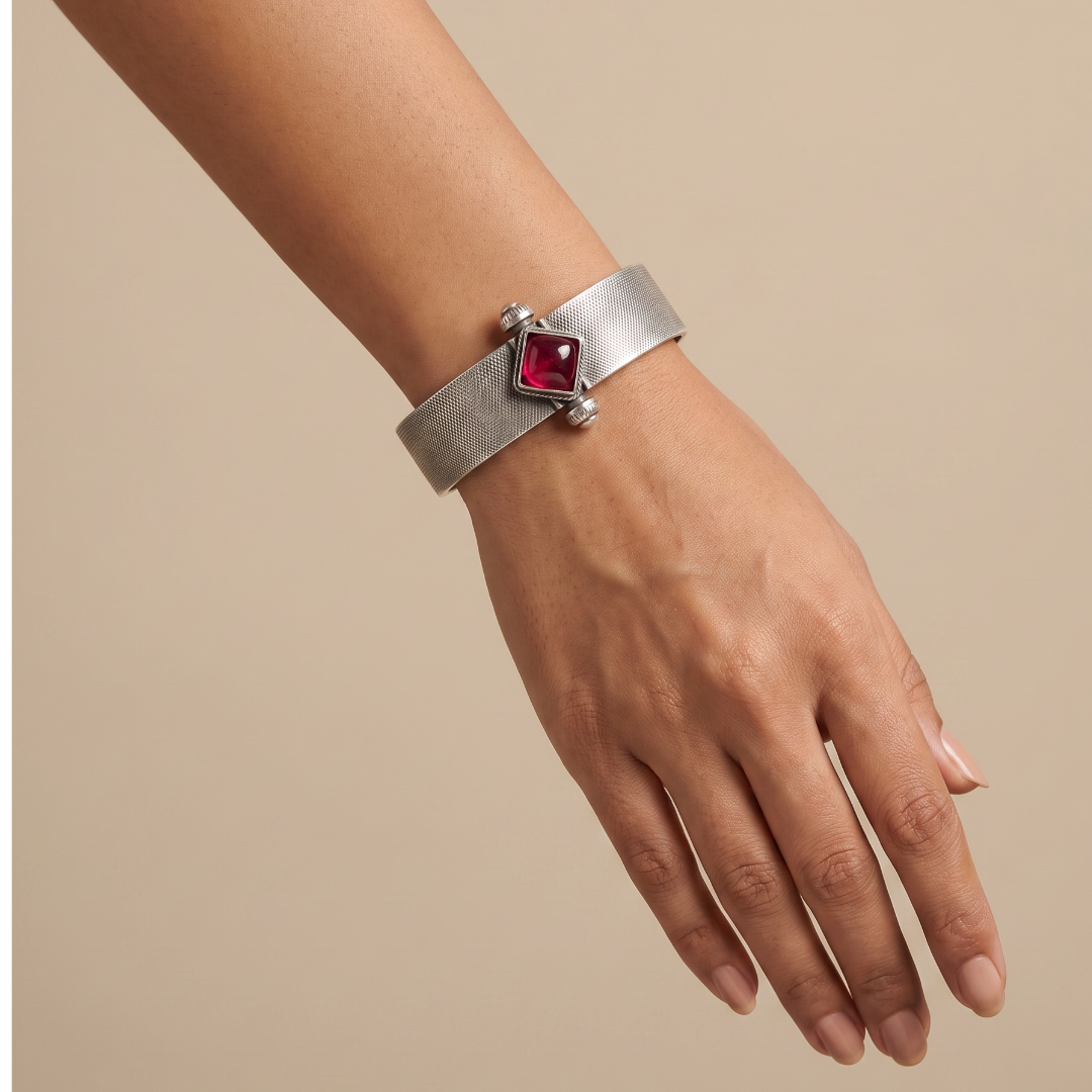 Red Card — Ruby Stone Kada in Oxidised Silver