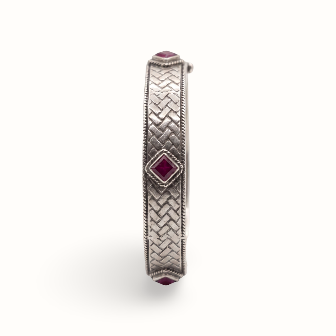 Woven & Won — Ruby Mosaic Kada in Oxidised Silver