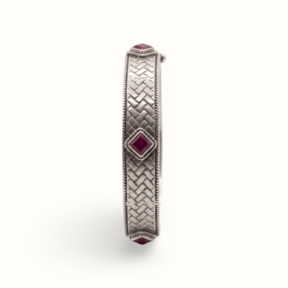 Woven & Won — Ruby Mosaic Kada in Oxidised Silver
