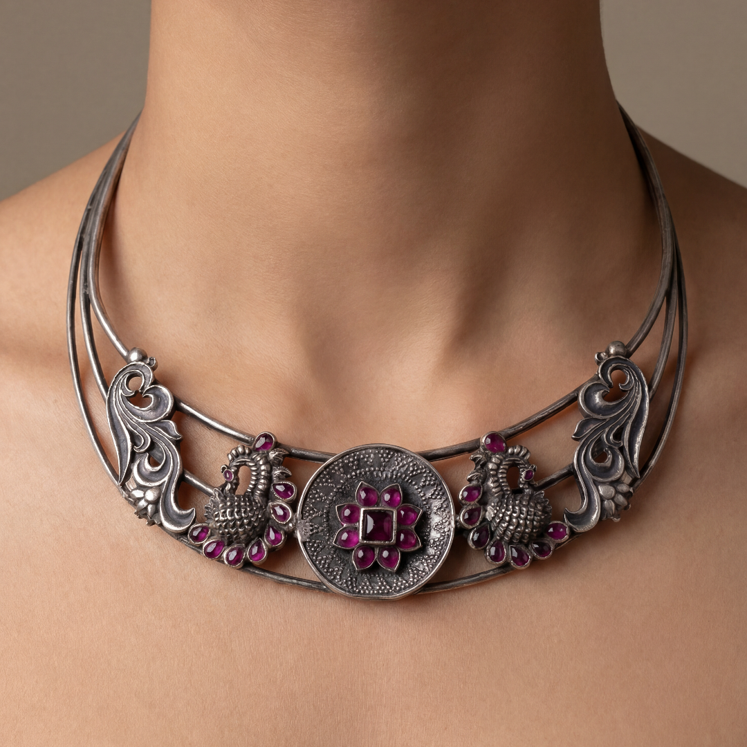 Neck of the Party — Floral Hansli in Oxidised Silver