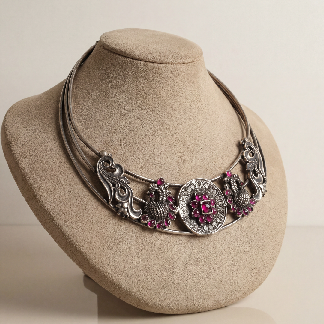 Neck of the Party — Floral Hansli in Oxidised Silver