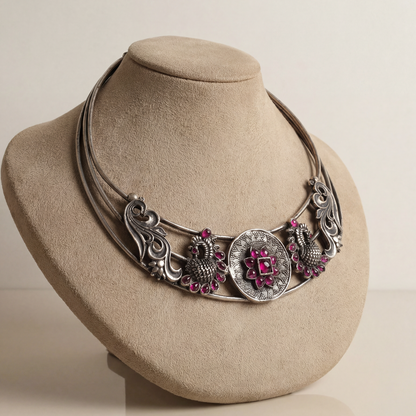 Neck of the Party — Floral Hansli in Oxidised Silver
