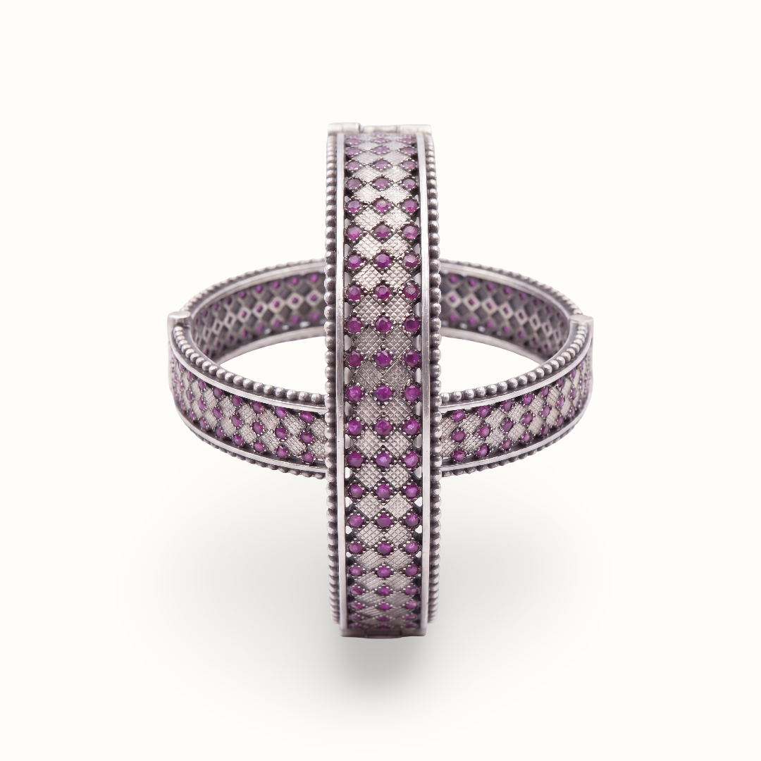 Grid Girl — Ruby Barfi Bangle in Oxidised Silver