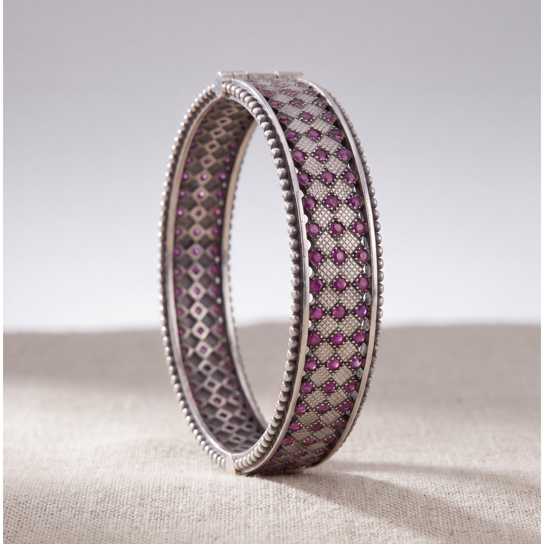 Grid Girl — Ruby Barfi Bangle in Oxidised Silver