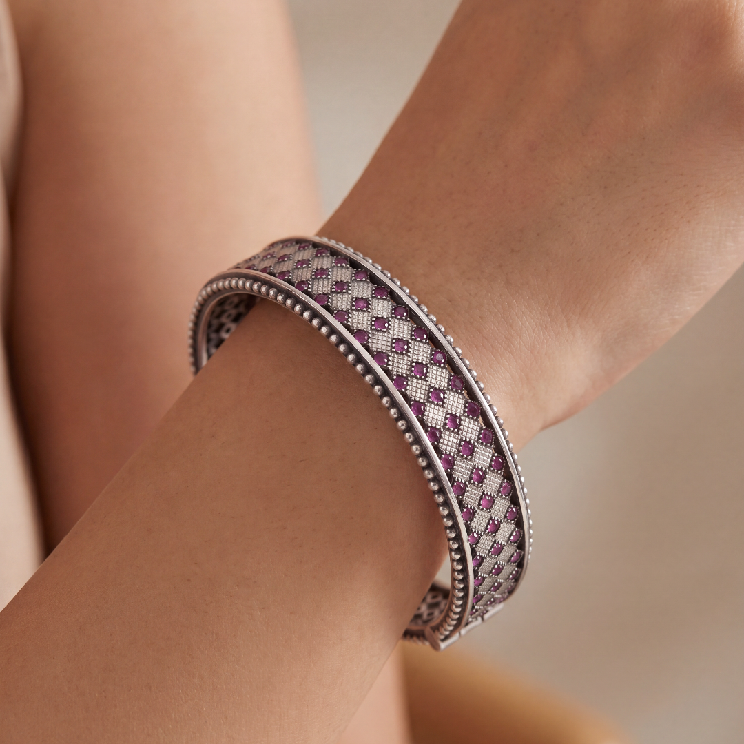 Grid Girl — Ruby Barfi Bangle in Oxidised Silver