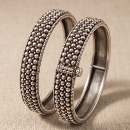 Bubble Wrap — Beaded Kada in Oxidised Silver