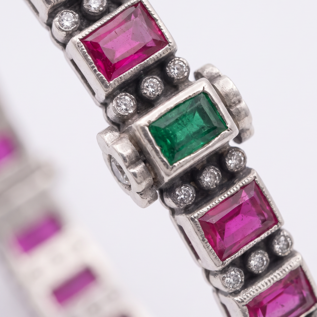 Row on Row — Ruby & Emerald Kundan Kada in Oxidised Silver
