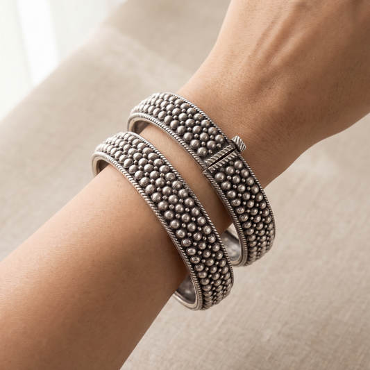Bubble Wrap — Beaded Kada in Oxidised Silver