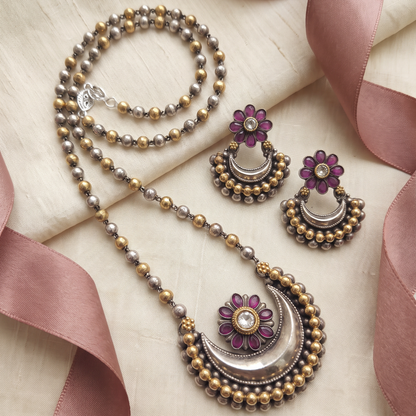 Chand Mubarak — Chandbali Pendant necklace Haar in Dual Tone Silver