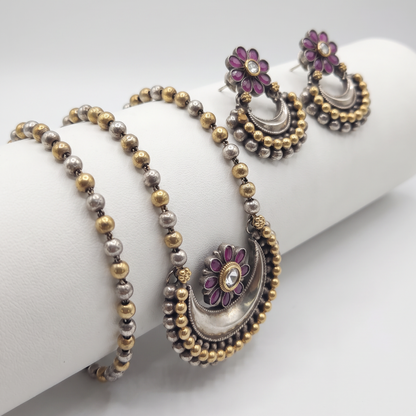 Chand Mubarak — Chandbali Pendant necklace Haar in Dual Tone Silver