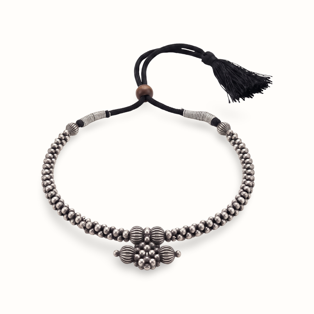 Bead It — Silver Ball Beaded Choker in Oxidised Silver