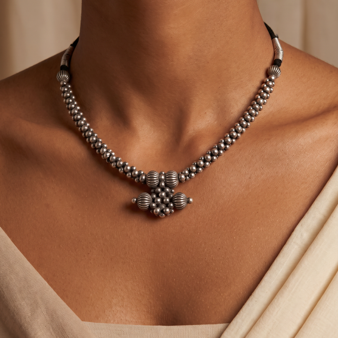 Bead It — Silver Ball Beaded Choker in Oxidised Silver