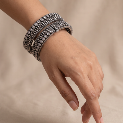 Stack Season — Kundan Bead Kada in Oxidised Silver