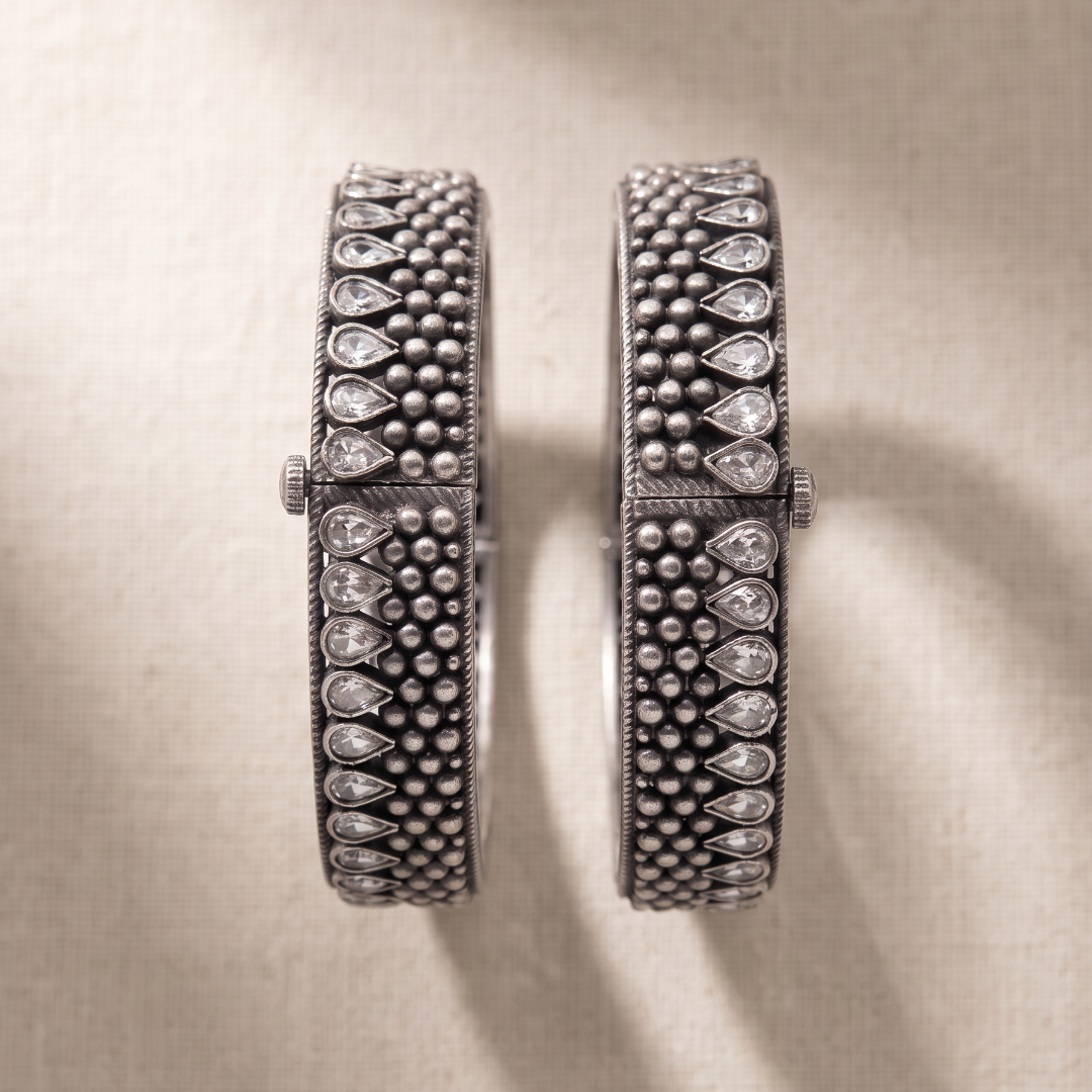 Stack Season — Kundan Bead Kada in Oxidised Silver