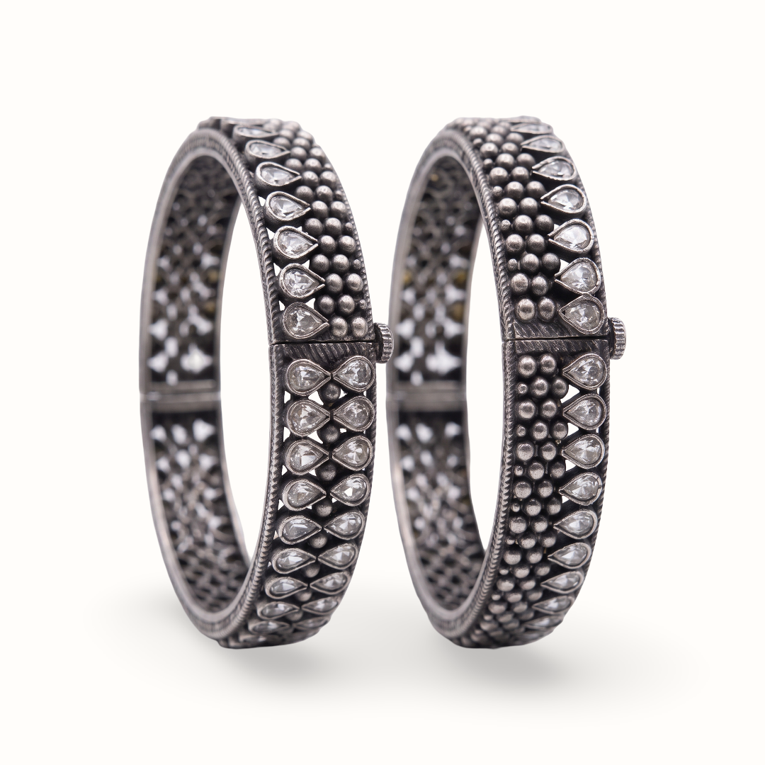Stack Season — Kundan Bead Kada in Oxidised Silver