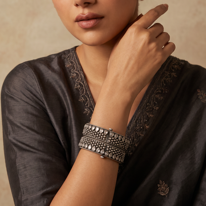Stack Season — Kundan Bead Kada in Oxidised Silver
