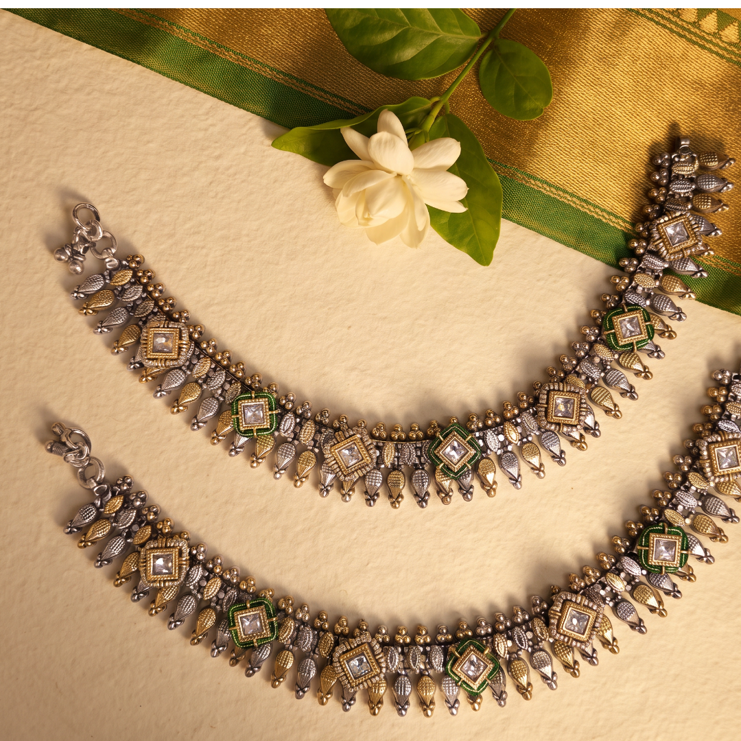 Wear It Loud — Kundan Payal in Dual Tone Oxidised Silver