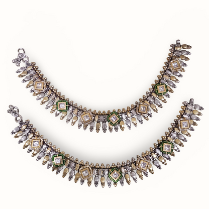 Wear It Loud — Kundan Payal in Dual Tone Oxidised Silver