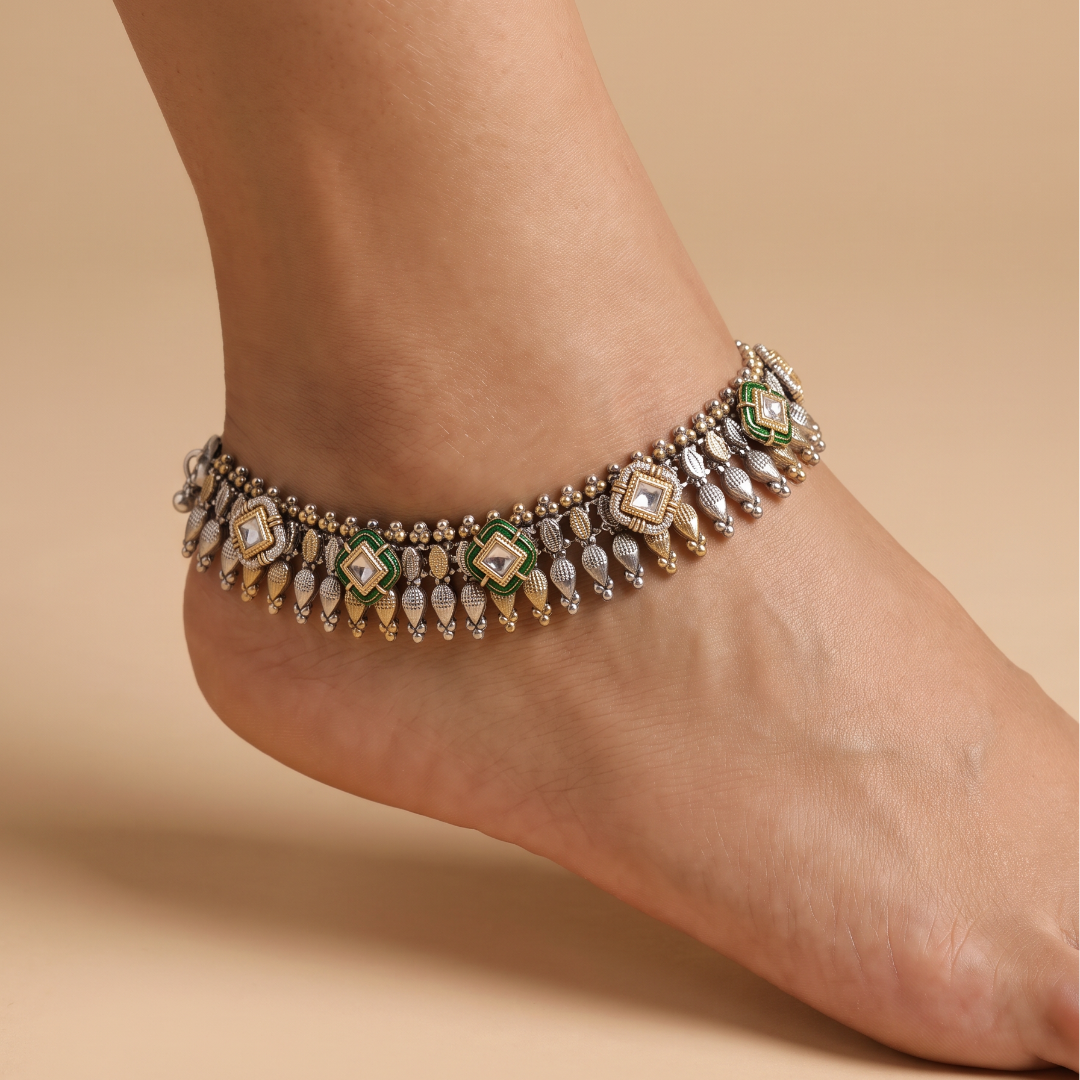 Wear It Loud — Kundan Payal in Dual Tone Oxidised Silver