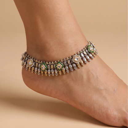 Wear It Loud — Kundan Payal in Dual Tone Oxidised Silver
