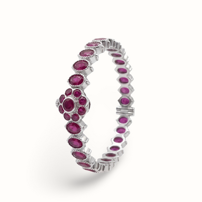 Ruby Tuesday — Oval Ruby Floral Bangle in Oxidised Silver