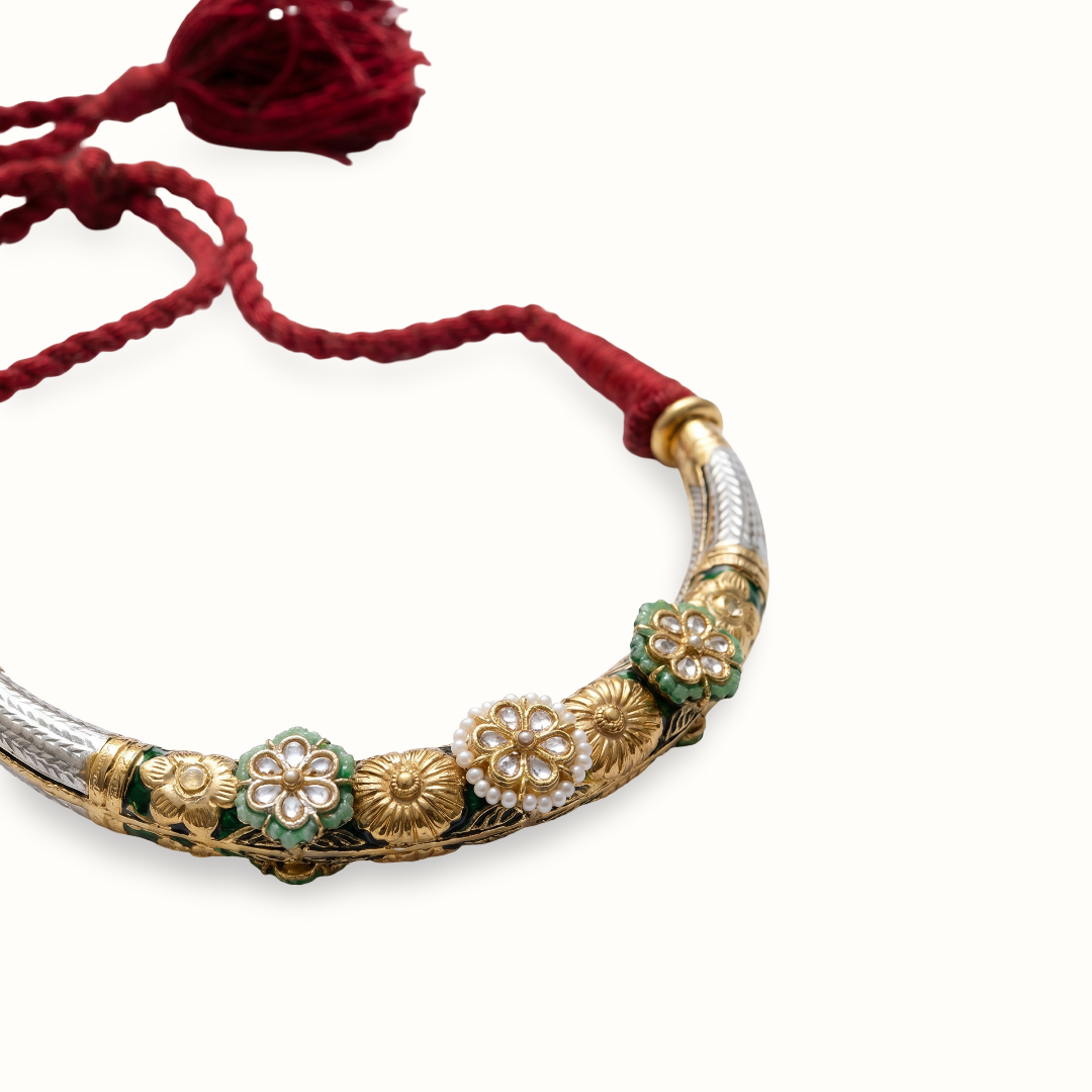 Full Bloom — Kundan Meenakari Hasli Set in Oxidised Silver