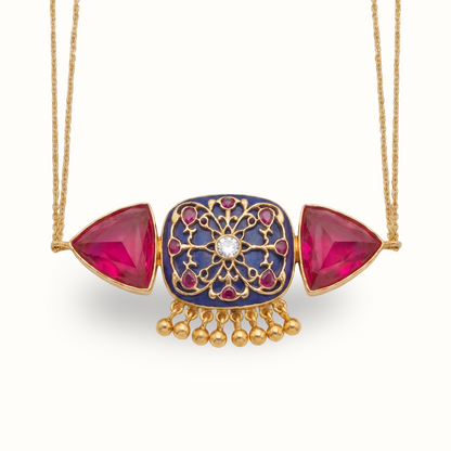 Purple Reign — Filigree & Triangle Stone Pendant Necklace in Gold Plated Silver