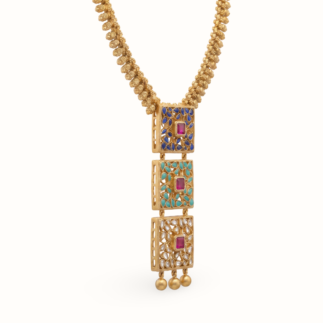 Triple Threat — Jali Kundan Necklace in Gold Plated Silver