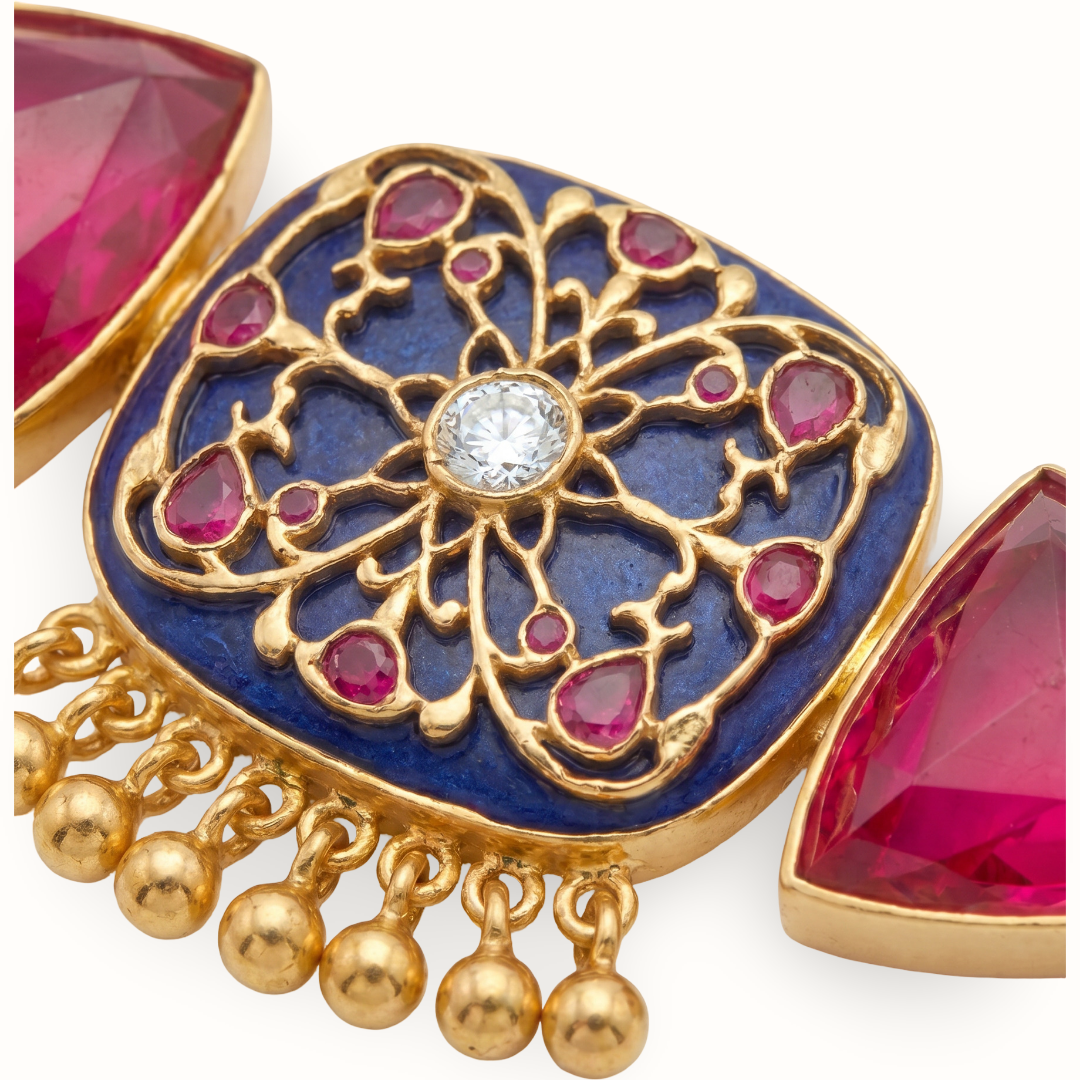 Purple Reign — Filigree & Triangle Stone Pendant Necklace in Gold Plated Silver