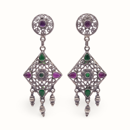 Kite Flight — Jali Kite Dangle Earrings in Oxidised Silver