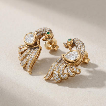 Peacock Hour — Mor Stud Earrings in Gold Plated Silver