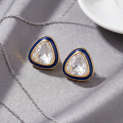 Sharp Statement — Kundan Triangle Studs in Gold Plated Silver