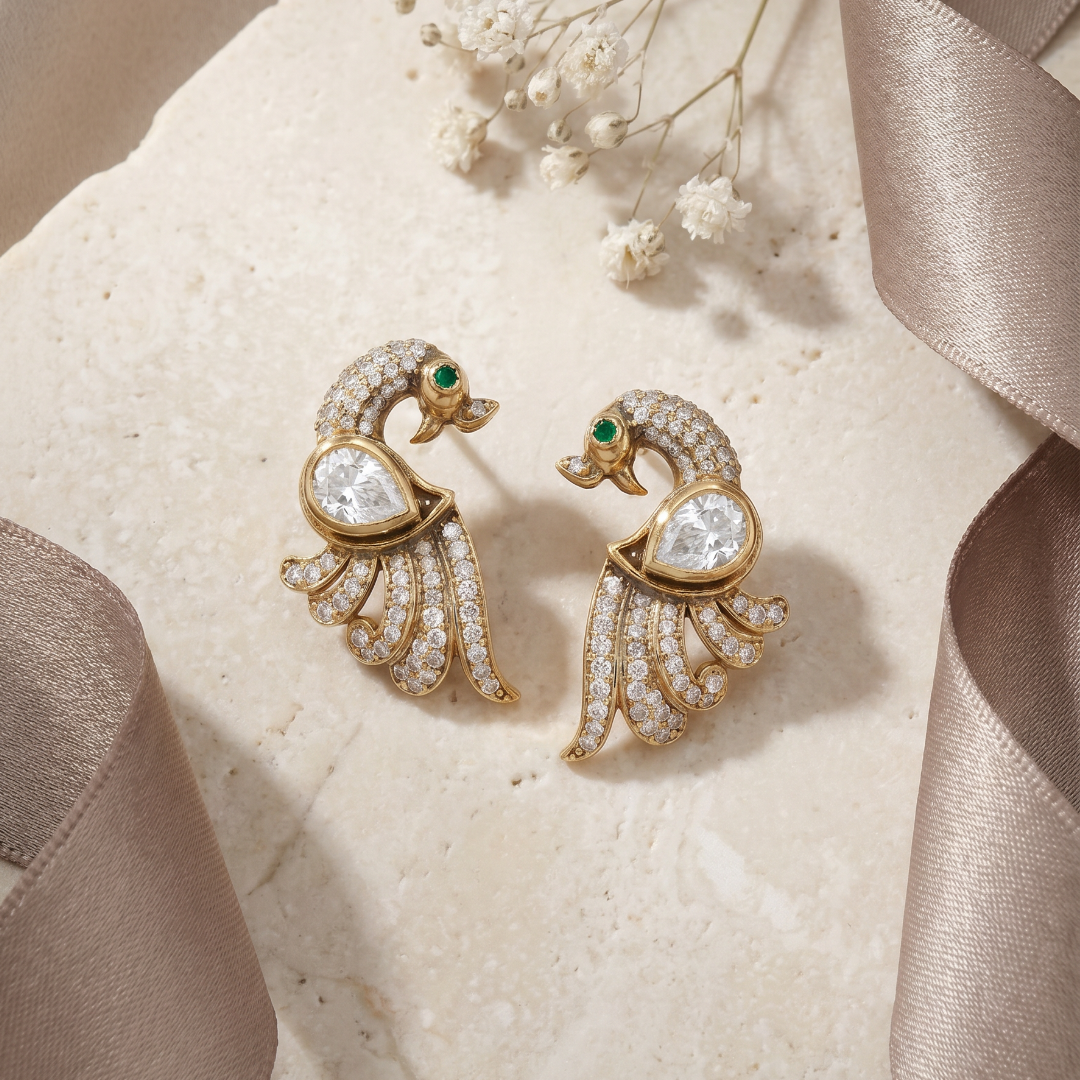 Peacock Hour — Mor Stud Earrings in Gold Plated Silver