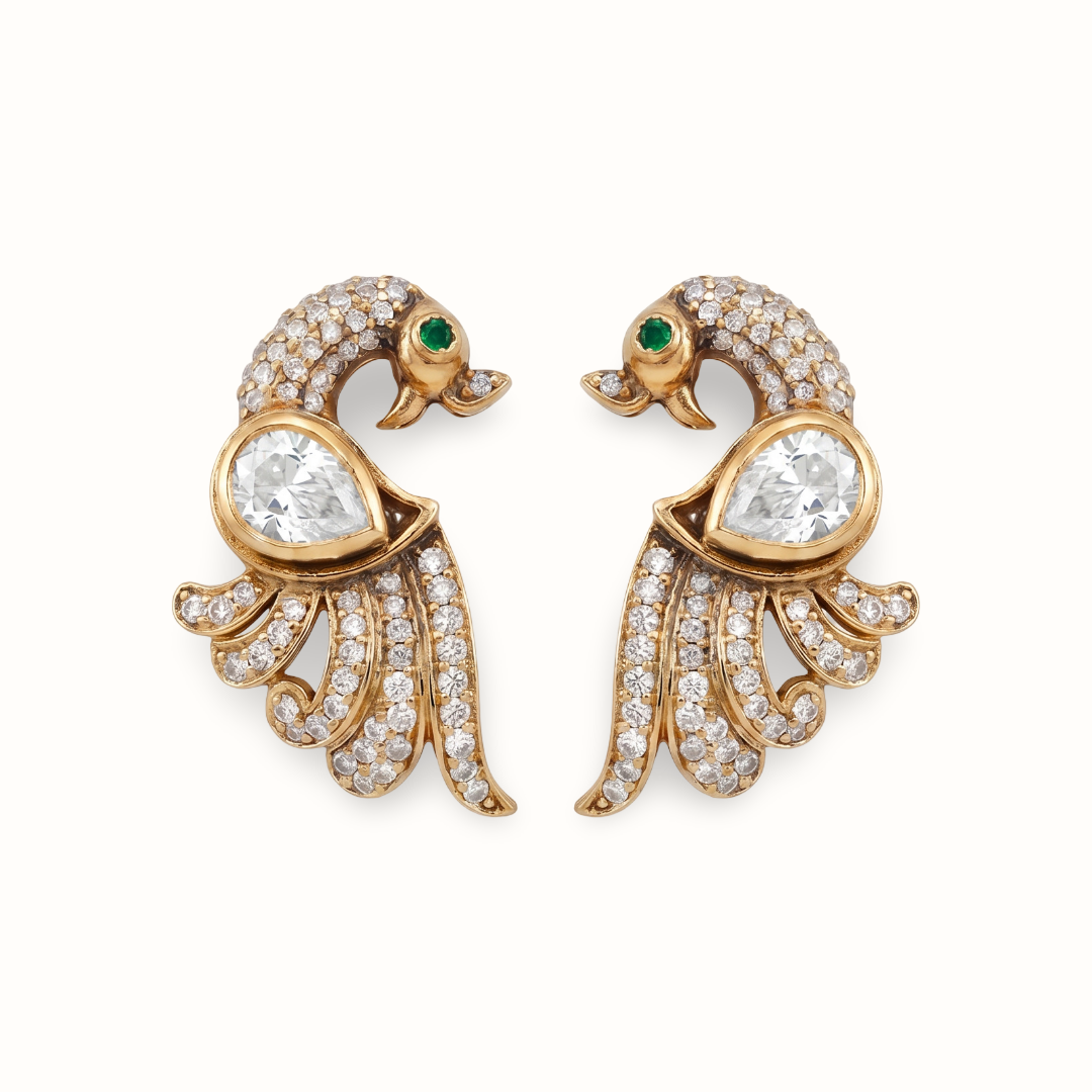 Peacock Hour — Mor Stud Earrings in Gold Plated Silver
