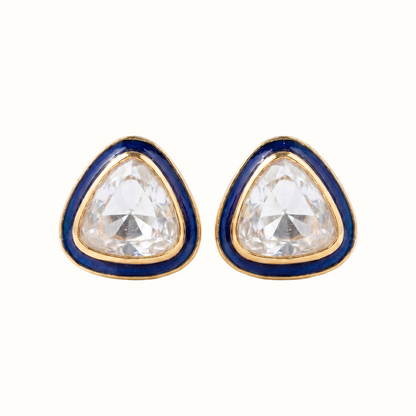 Sharp Statement — Kundan Triangle Studs in Gold Plated Silver