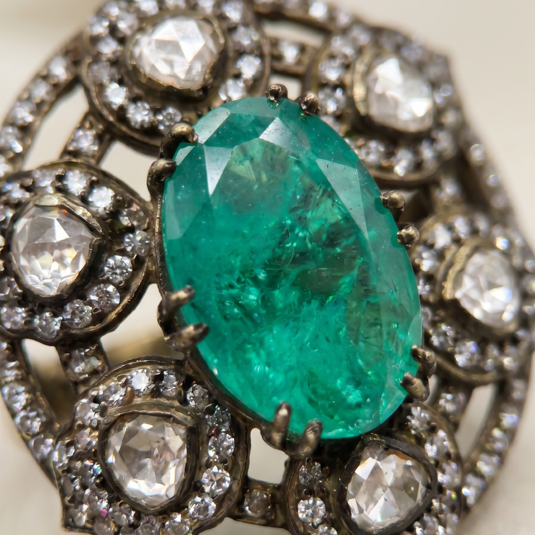 The Main Character — Victorian Emerald Cocktail Ring in Gold Plated Silver