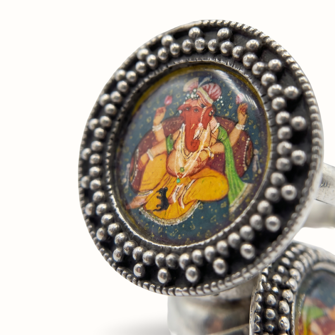 Blessed & Bold — Ganesha Miniature Ring in Oxidised Silver