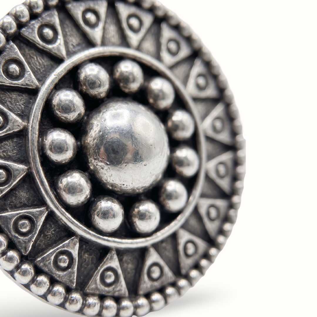 Face of the Sun — Tribal Disc Ring in Oxidised Silver