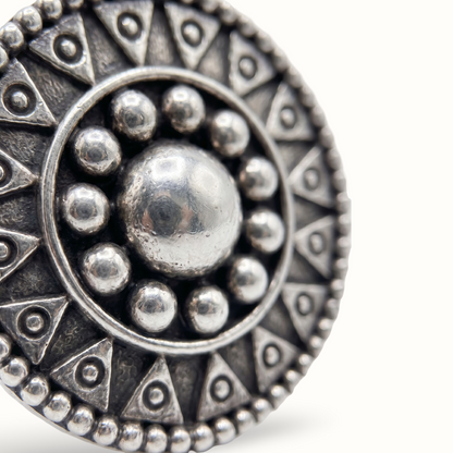 Face of the Sun — Tribal Disc Ring in Oxidised Silver