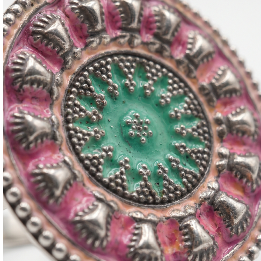 Loud and Round — Meenakari Disc Ring in Oxidised Silver