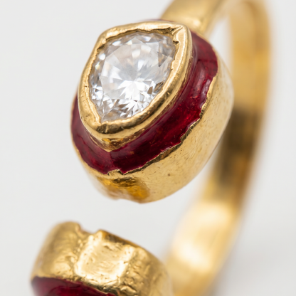 Two of a Kind — Double Kundan Meenakari Open Ring in Gold Plated Silver