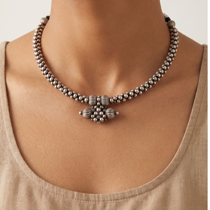 Bead It — Silver Ball Beaded Choker in Oxidised Silver
